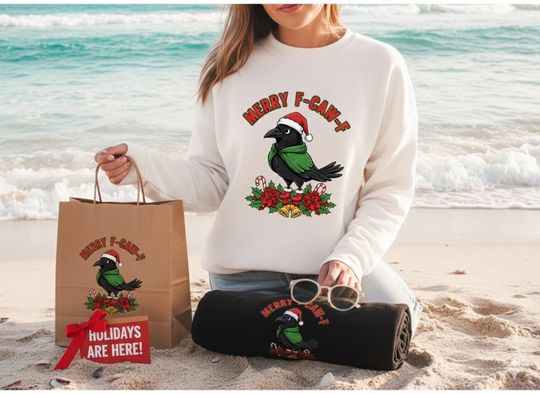 MERRY F-CAW-F TSHIRT | Funny Christmas Crow Shirt | Gothic Raven Tee | Unique Holiday Bird Gift | Dark Humor Xmas Sweater | Sassy Shirt