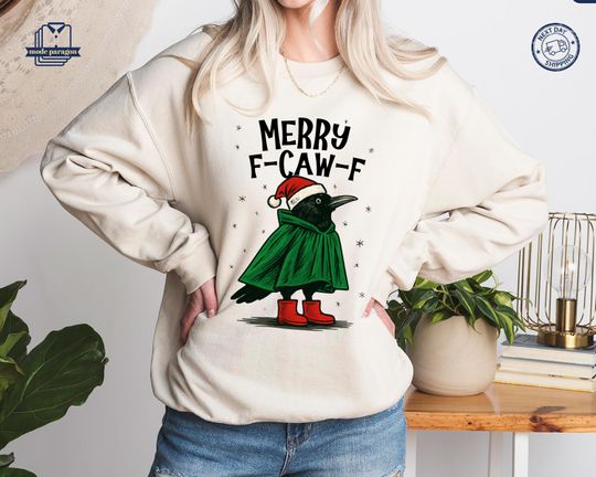 Discover Christmas Crow Sweatshirt, Merry F- Caw -F Tshirt, Raven Christmas Hoodie, Merry Christmas, Holiday Crow Shirt, Xmas Gift, Gift for Friends
