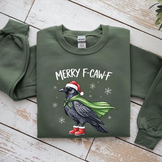 Discover Merry F-Caw-F Raven Shirt, Funny Christmas Crow  Sweatshirt, Sarcastic Holiday Graphic Tee, Santa Hat Bird Xmas Pajama Top