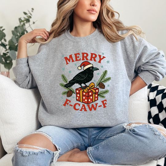 Discover Funny Crow Christmas Sweatshirt: Gothic Holiday Crewneck