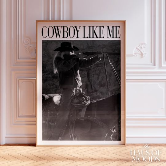 Discover Cowboy Like Me Poster | Black & White Retro Aesthetic | Girly Wall Art | Minimal Music Poster