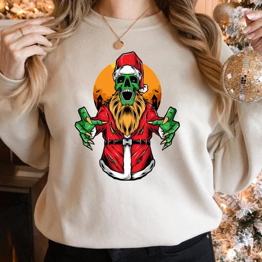 Discover Scary Santa Skull Shirt, Creepy Christmas T-Shirt, Halloween Santa Graphic Tee, Spooky Holiday Shirt, Gothic Xmas Top