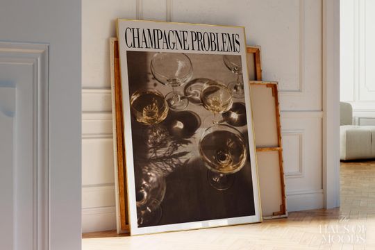 Discover Champagne Glass Print |  Champagne Problems Print Gift | Bar Cart Wall Art | Luxury Bar Cart Decor