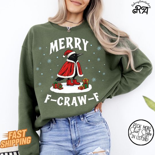 Discover F-Craw-F Christmas Crow Sweatshirt, Funny Holiday Bird Shirt, Crow Lover Christmas Gift, Ugly Xmas Sweater Style Tee