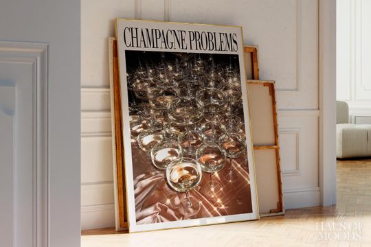 Discover Champagne Glasses Print | Champagne Problems Print Gift | Bar Cart Wall Art | Luxury Bar Cart Decor