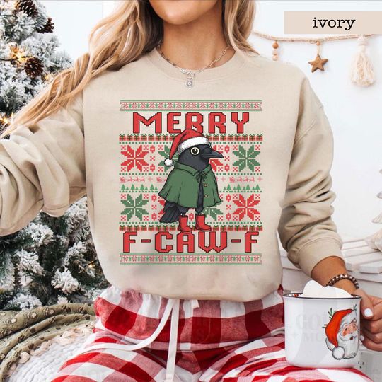 Discover Merry F-Caw-F Crow Shirt, Black Bird Shirt, Christmas Raven Shirt, Raven Lover Gift, Christmas Crow Moonlit Raven Shirt, Christmas Shirt