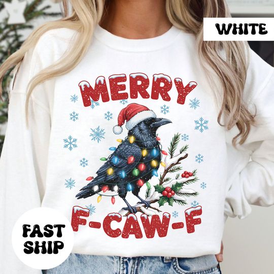 Discover Merry Christmas F-Caw-F Crow Shirt, Vintage Santa Black Bird Shirt, Christmas Raven Shirt, Raven Lover Gift, Xmas Crow Moonlit Raven Shirt