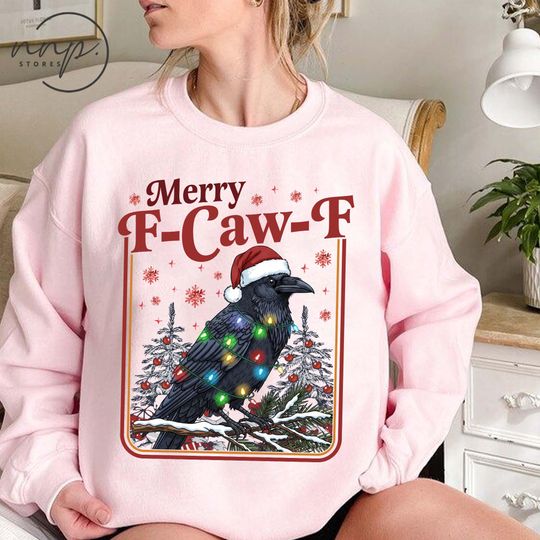 Discover Merry Christmas F-Caw-F Crow Shirt, F-CAW-F Raven Christmas, Vintage Xmas Sweatshirt, Retro Christmas, Trendy Shirt