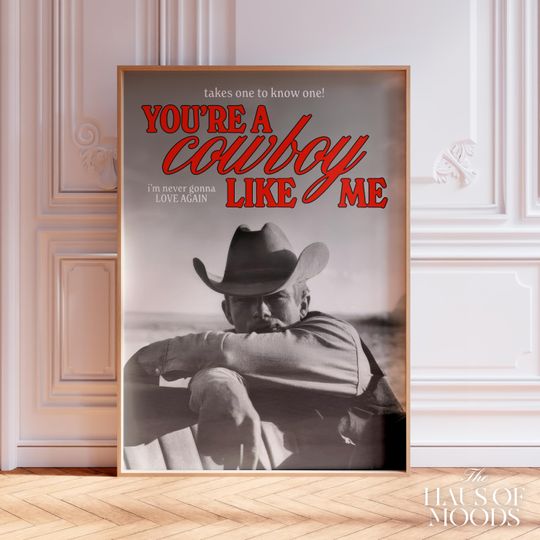 Cowboy Like Me Poster | Retro Aesthetic | Girly Wall Art | Minimal Music Poster