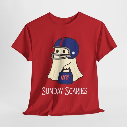 Discover Halloween Ghost T-Shirt, New York football shirt, New York Game Day, Blue and Red Football shirt, New York Fan Shirt, Sunday Scaries