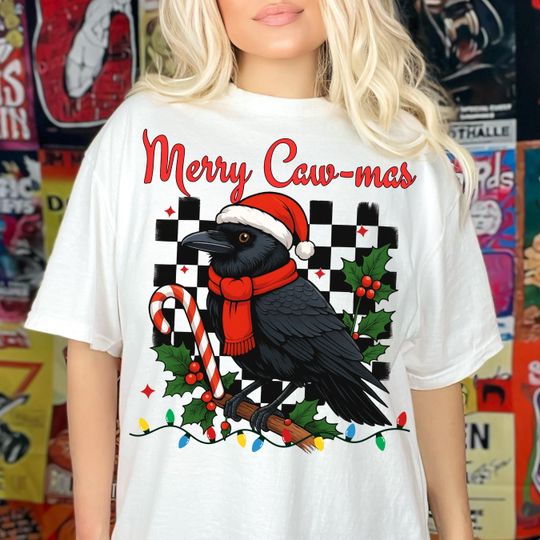 Discover Christmas Crow Shirt Funny Crow Christmas Holiday Raven Meme Sweater Gothic Xmas Gift Funny Christmas Tee Xmas Gift Family Christmas FCAWF