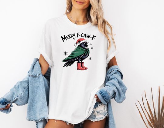 Discover Merry F-Caw-F Crow Shirt, Black Bird Shirt, Christmas Raven Shirt, Raven Lover Gift, Christmas Crow Moonlit Raven Shirt, Christmas Shirt