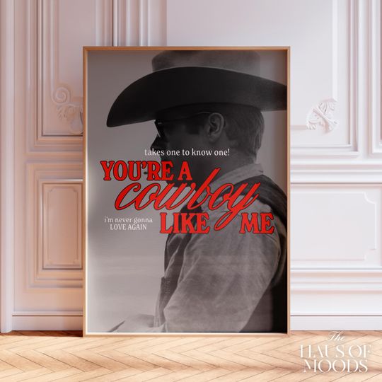 Discover Cowboy Like Me - Side Profile Cowboy Like Me Poster | Retro Aesthetic | Girly Wall Art | Minimal Music Poster
