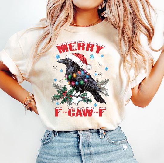 Discover Merry Christmas F-Caw-F Crow Shirt,  Christmas Raven, Raven Lover Gift, Xmas Crow Shirt, Funny Christmas Tee