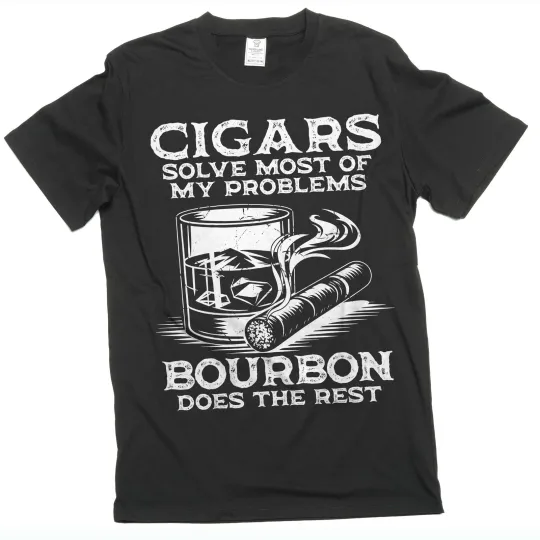 Discover Men's Funny Cigars and Bourbon T-Shirt for Father's Day