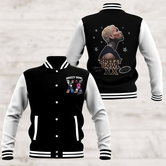 Breezy Bowl XX Baseball Jacket, Chris Brown Jacket Men, Breezy Bowl Tour 2025 College Jacket, Chris Brown Fan