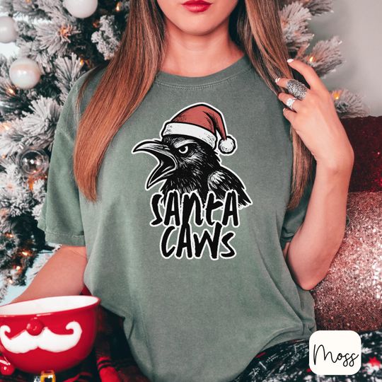 Discover Santa Caws crow Christmas shirt funny raven holiday tee goth humor Comfort Colors Christmas shirt sarcastic gift for bird lover friend