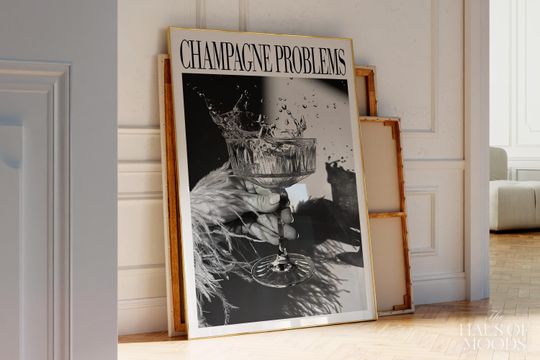 Discover Champagne Glass Print | Champagne Problems Print | Bar Cart Art | Dorm Decor | Champagne Bar Cart Decor