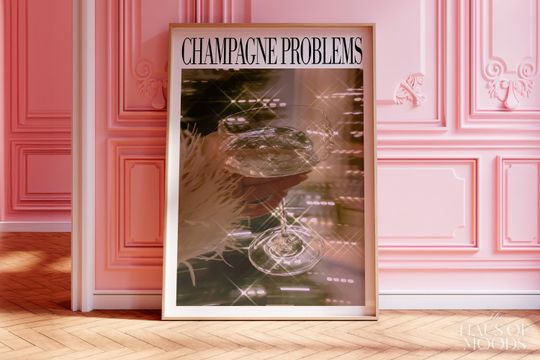 Discover Champagne Problems Print | Champagne Glass Print |  Bar Cart Wall Art | Luxury Bar Cart Decor | Champagne Drink
