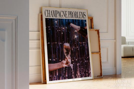 Discover Champagne Glasses Print | Champagne Problems Print Gift | Bar Cart Wall Art | Luxury Bar Cart Decor