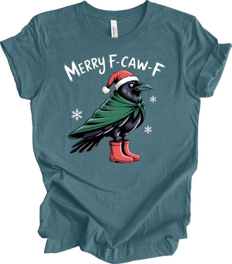 Discover Christmas Raven Unisex Tee: Black Bird Santa, Merry F Caw F