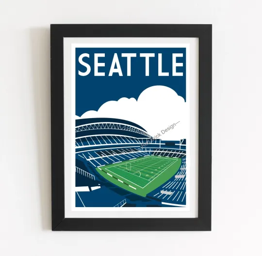 Seattle Seahawks, Seahawks Stadium, Retro art print poster