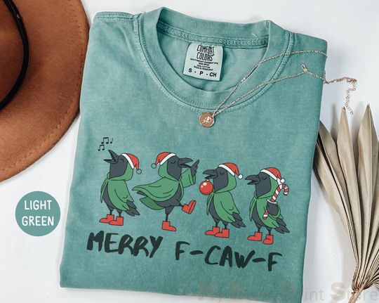 Discover Merry Christmas F-Caw-F T-shirt, Funny Crow Comfort Colors Holiday Raven Shirt, Funny Crow F-CAW-F, Gothic Black Bird Lover Christmas Shirt