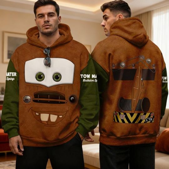Discover Rusty Tow Truck Costume Hoodie, Funny 3D All Over Print Sweatshirt, Halloween Cosplay Outfit, Cartoon Mechanic Hoodie for Fans