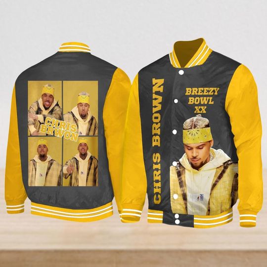 Chris Brown Breezy Bowl XX Yellow Baseball Jacket, Chris Brown Tour Men Jacket, Chris Brown Shirt, Chris Brown Fan, Breezy Bowl Shirt