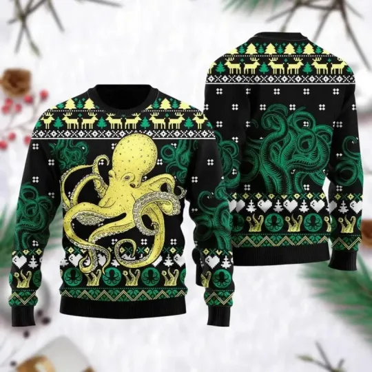 BG Christmas Octopus Ugly Sweater, Octopus Ugly Christmas Sweater