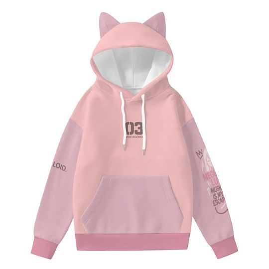 Megurine Cat Ear Hoodie: Handmade Kawaii Anime Streetwear