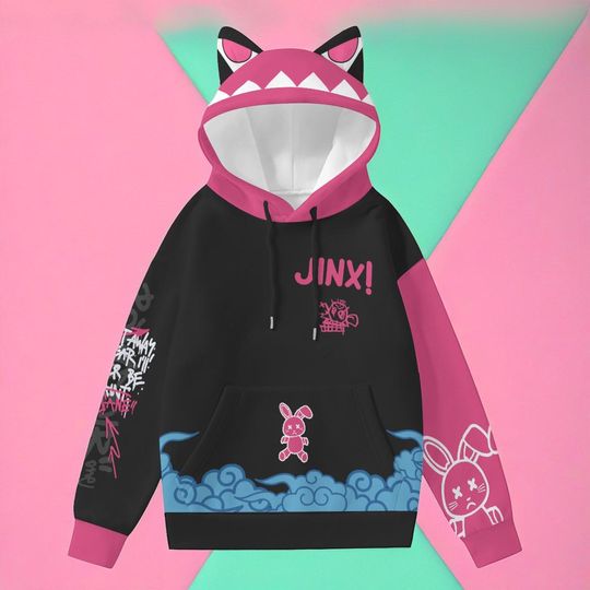 Arcane Jinx Cosplay Unisex Cat Ear Jinx Hoodie
