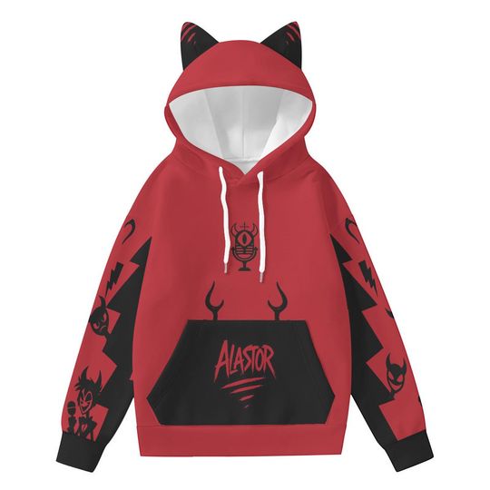 Discover Alastor Cat Ear Hoodie  Hazbin Hotel Cosplay Hoodie  Demoncore Anime Streetwear  Unisex Cute Gothic Alastor Gift for Fans