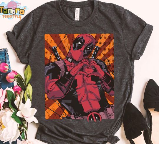Discover Funny Marvel Deadpool Heart Hands Shirt, MCU Fans Gift Idea, Retro 90s Superhero, Perfect for Birthday and Family