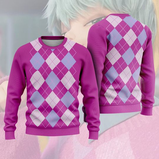 Pink Argyle Christmas Ugly Sweater, Demon Christmas Sweater, Demon Inspired Movie