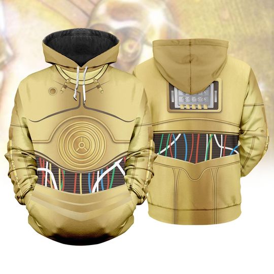 C3PO Star Wars Cosplay 3D Hoodies, Star Wars Droid Costume Top, Halloween Unisex Tshirt, Robots Movie Sweatshirt For Him, Warrior Gifts