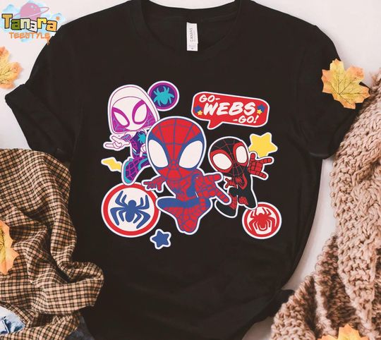 Discover Retro 90s Marvel Spidey And His Amazing Friends Go-Webs-Go Tee, MCU Fans Marvel Studios Shirt, Family Birthday Gift