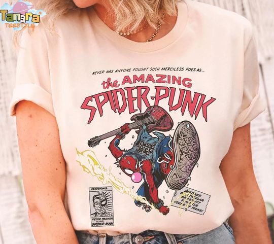 Retro 90s Spider Punk Spider-Man Across the Spider-Verse Shirt, Marvel Studios, MCU Fans Gift, Comic Book, Disneyland Tee