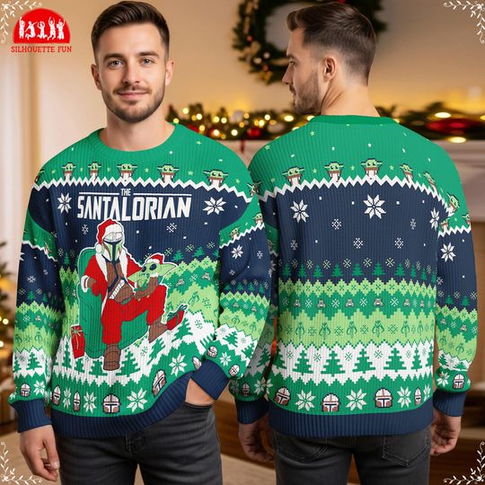 Discover Santalorian Ugly Sweater, Mandalorian Yoda Christmas Sweater, Starwar Christmas Shirt, Darth Vader Christmas Sweater, Family Christmas Party