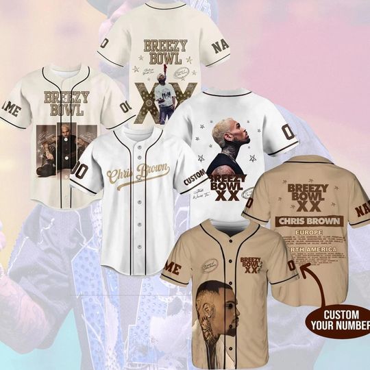 Discover Chris Brown Jersey, Chris Brown Breezy Bowl XX Tour Baseball Shirt, Chris Brown 2025 Breezy Bowl Tour XX Jersey, Chris Brown Tour Jersey