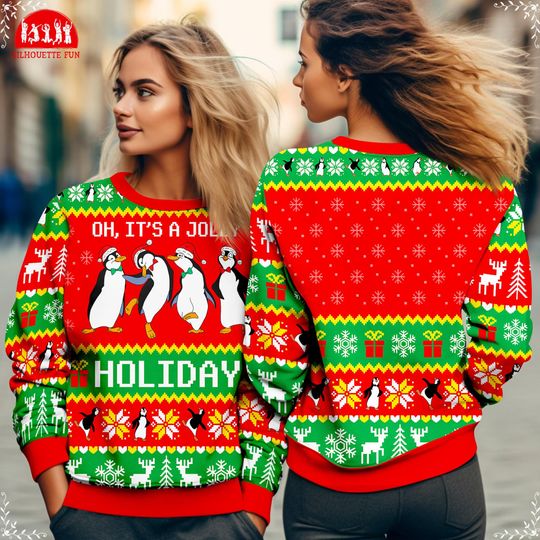 Discover Mary Poppins Penguin Ugly Christmas Sweater, Oh It's A Jolly Holiday Xmas Sweater, Ugly Christmas Sweatshirt, Funny Animal Xmas Sweatshirt