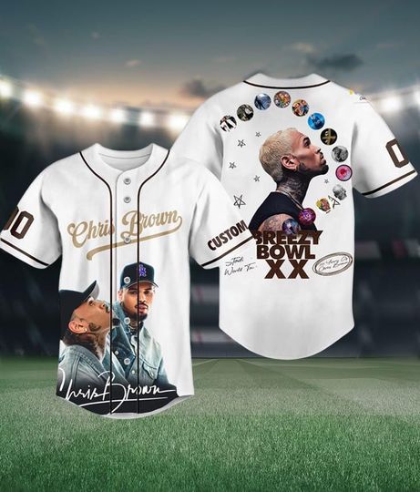 Discover Custom Chris Brown Breezy Bowl XX Jersey, White Baseball Shirt, Personalized Hip Hop Rapper Fan Gift,Chris Brown Baseball Shirt