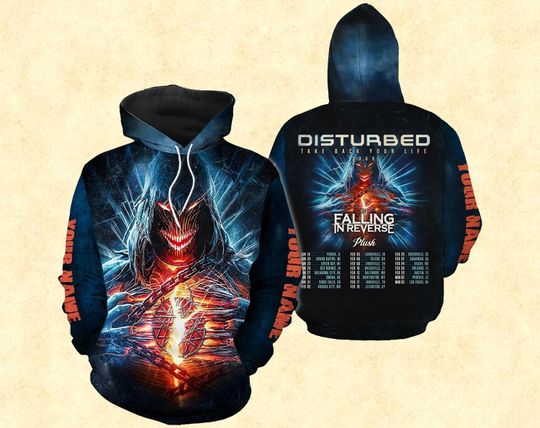 Vintage Disturbed Falling In Reverse Tour Hoodie 3D, Lover Disturbed Hoodie, Music Tour 3D Hoodie, Band Hoodie, Gift For Fan.