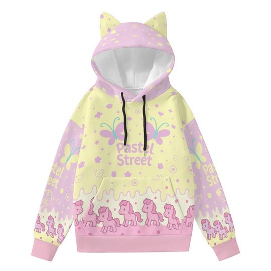 Discover Mlp fluttershy Cat Ear Hoodie  MLP Cosplay Hoodie  Kawaii Anime Streetwear  Pastel Blue Unisex Gift for MLP Fans | Handmade