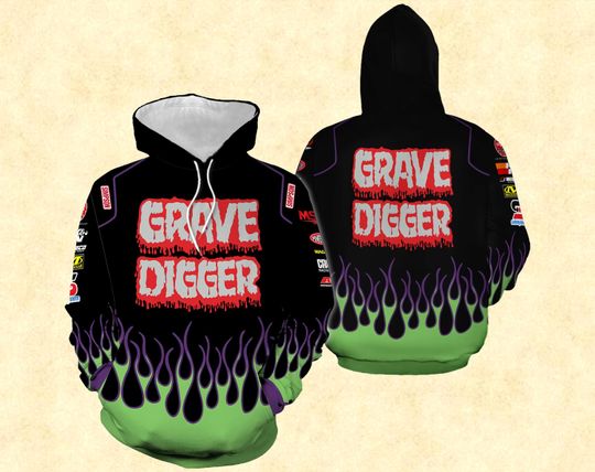Vintage Grave Digger Hoodie 3D, Monster Truck Racing Team Hoodie, Monster Truck Hoodie, Racing Monster Hoodie, Gift For Fan.
