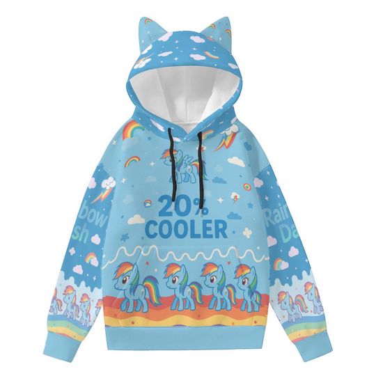 Mlp Rainbow Dash Cat Ear Hoodie  MLP Cosplay Hoodie  Kawaii Anime Streetwear  Pastel Blue Unisex Gift for MLP Fans | Handmade