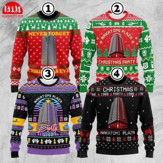 Die Hard Christmas Ugly Sweater, Nakatomi Plaza Ugly Sweater, Christmas Movie Sweatshirt