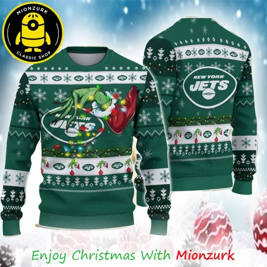 Discover funny character’s Hand Football New York Jets football Special Xmas 2025 Ugly Sweater