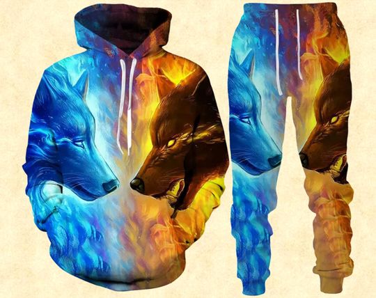 Funny Wolf Galaxy 3D Hoodie Joggers Set, Cute Wolf Galaxy 3D Hoodie Joggers Set, Lover Wolf Hoodie