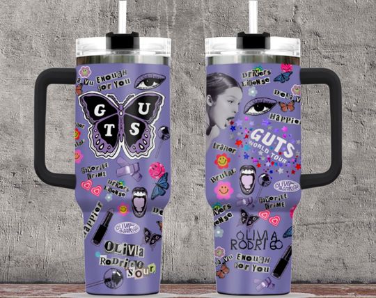 Retro Olivia Rodrigo 40oz Tumbler With Handle, Lover Olivia Rodrigo Tumbler, Guts World Tour Tumbler